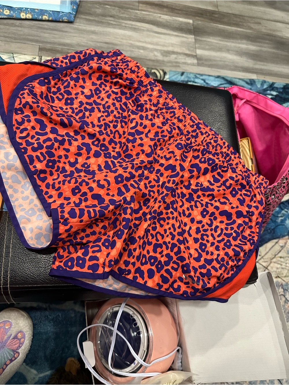 Nike Women's Orange and Purple Leopard Athletic Shorts